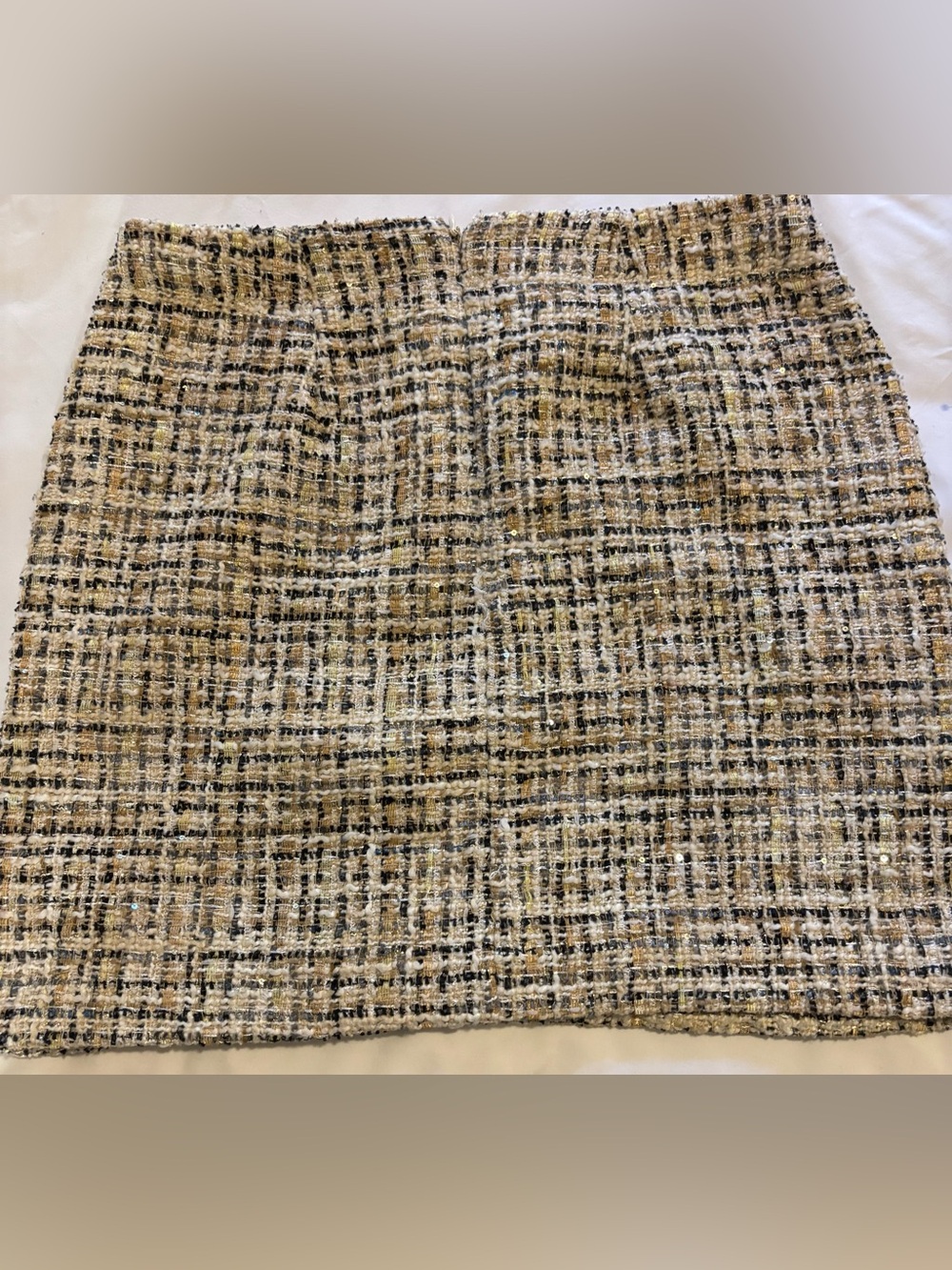 LOFT Tweed Mini Skirt Neutral Bouclé Gold Metallic Shimmer Career Cocktail Sz 6 - Picture 6 of 10